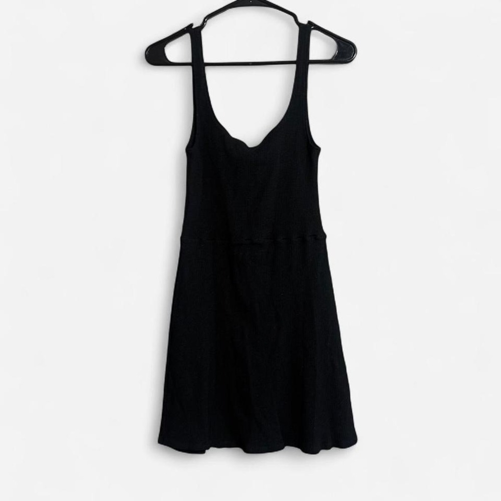 Reformation black ribbed mini dress, tencel and spandex women's M
